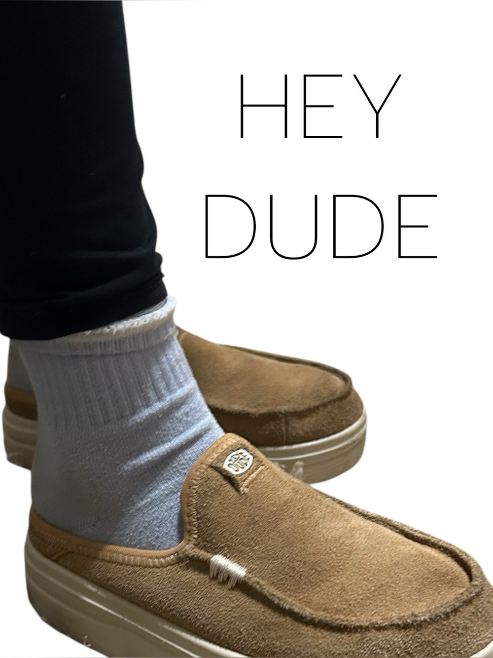 Hey Dude Austin Mule Lift Shoes in Tan and White